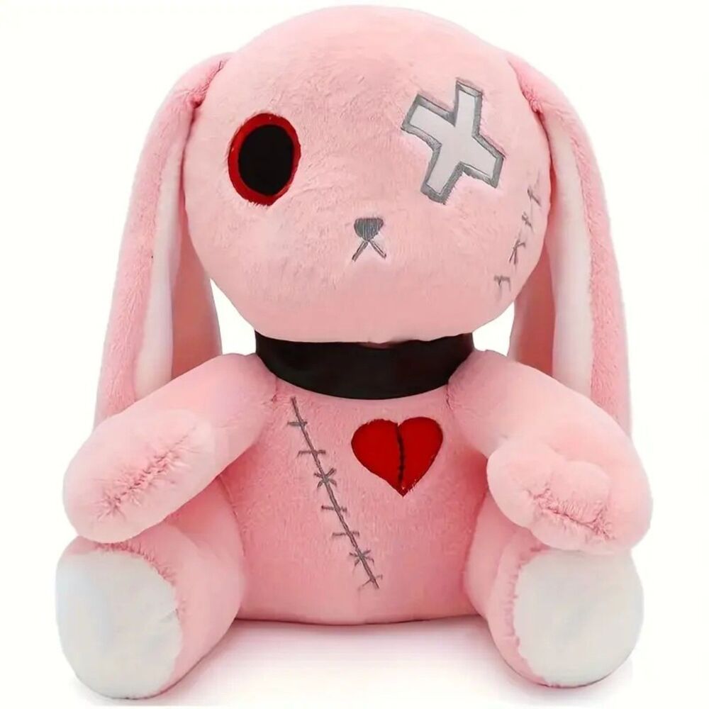 Pink Gothic Horror Bunny Creepy Cute Stuffed Animal w/ Long Ears Plush Toy